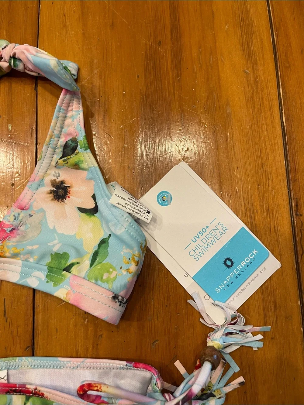 Snapper Rock Floral Halter Bikini Top in Light Blue, Pink and Green